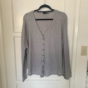 Urban Outfitters Grey Waffle Knit Button Up